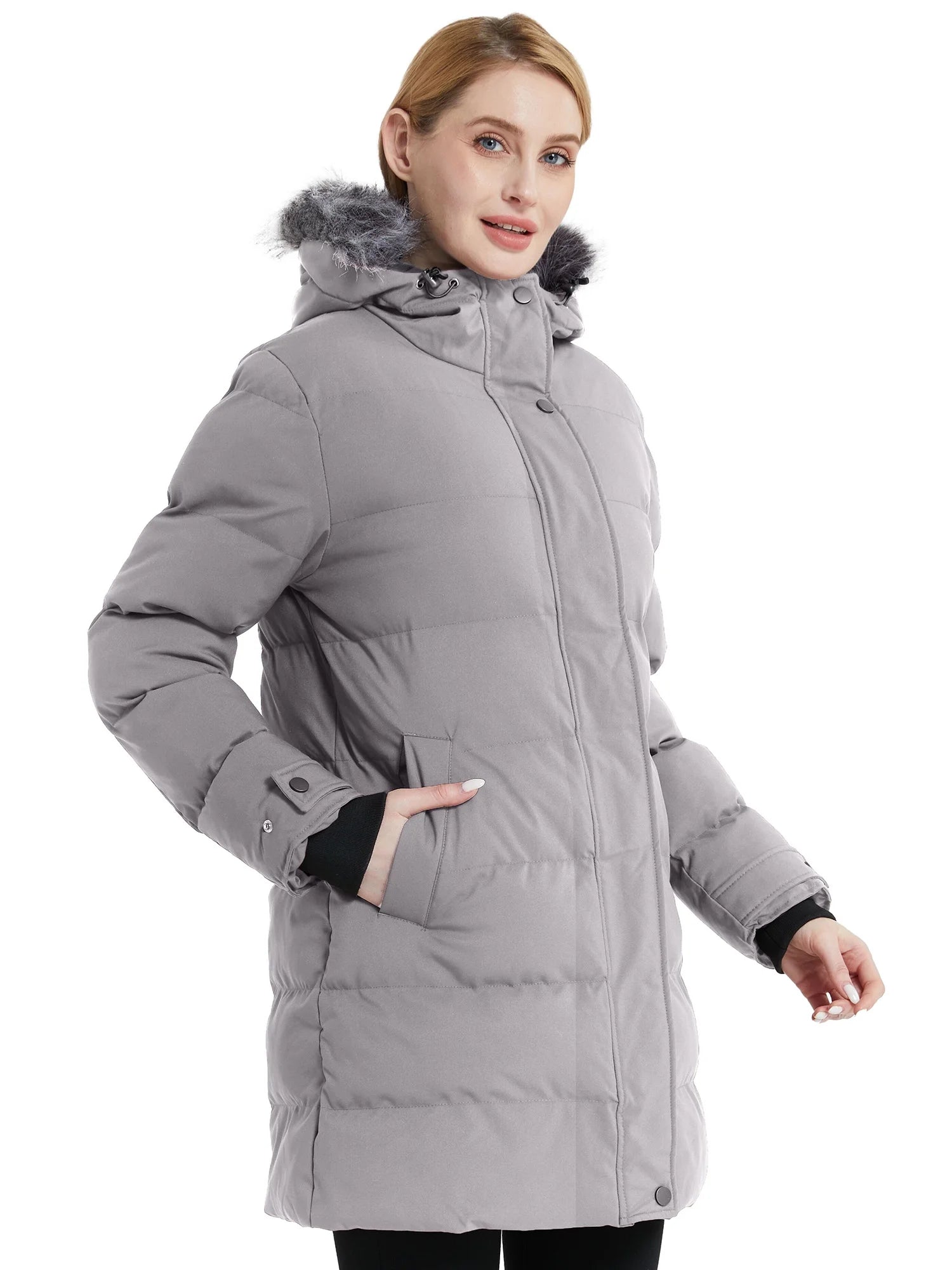 Women'S Winter Jacket Quilted Puffer Coat Thicken Outerwear Jacket Gray M